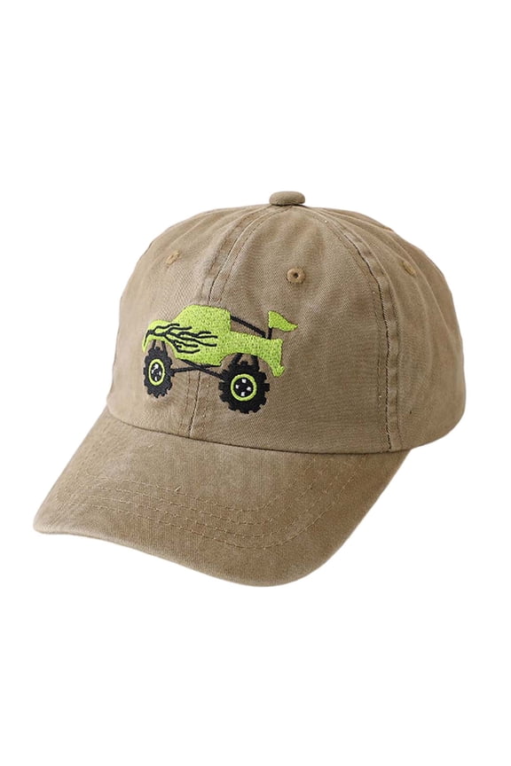 Kids Baseball Cap For Boys Cartoon Car Print Adjustable Unisex Sun Hat For Toddler Little Boys Girls Retro Beach School Sport Headwear Khaki