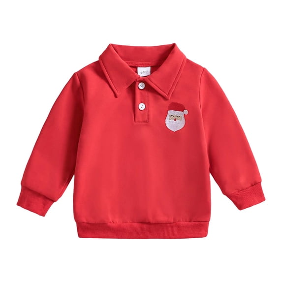 Tisuna Kids Boy'S Long Sleeve Halloween T Shirts Relax Fit Lapel Collar Santa Print Tops Toddler Festival Party Fall Outfits Size 2-3 Years