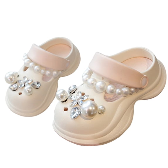 Tisuna Kids Clogs Girls Garden Clogs Slip On Slides Pearl Sandals Beach Pool Indoor Outdoor White Water Shoes