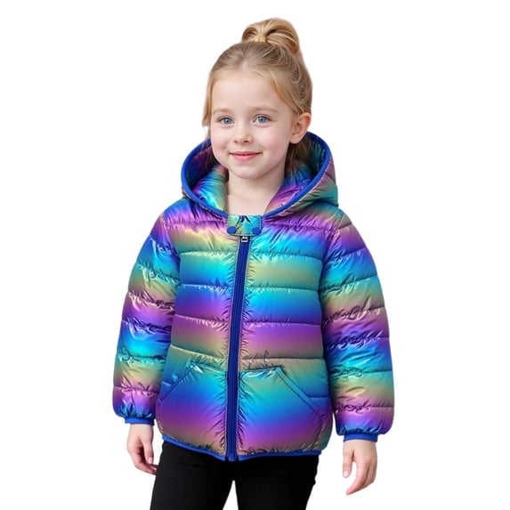 Tisuna Kids Down Jacket Girls Soft Zip Up Hooded Jackets Gradient Print Active Wear Outer Coat For Child Age 6 Months-4 Years Blue