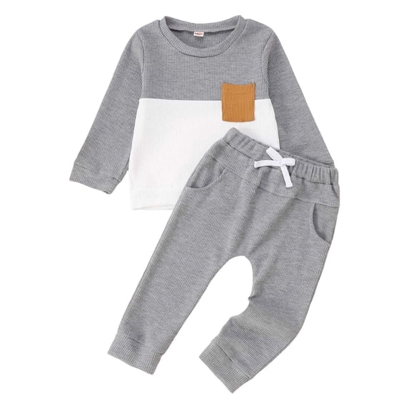 Tisuna Kids Fall Outfit Set For Boys Soft Color Block Long Sleeve Crewneck Tops And Pants 2 Pieces Clothes Set For Children Streetwear Size 12-18 Months