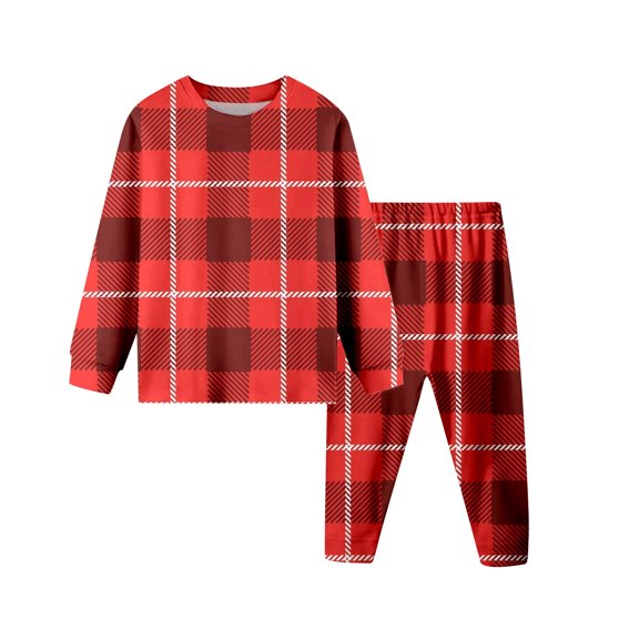 Tisuna Kids Fall Pajamas Set For Girls Trendy Long Sleeve Crew Neck Plaid Print Tops And Pants Sleepwear Children'S 2 Pieces Bedtime Wear Matching Set Size 3-4 Years