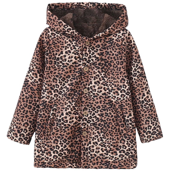 Tisuna Kids Fleece Jacket Girls Soft Button Down Hooded Jackets Floral Print Everyday Wear Outdoor Coat For Child Age 12 Months-6 Years Brown