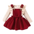 thumbnail image 1 of Tisuna Kids Girls Fall Outfit Set Soft Long Sleeve Crew Neck Solid Color Romper And Suspender Skirt Outfits Children'S 2 Pieces Casual Wear Clothes Set Size 9-12 Months, 1 of 9