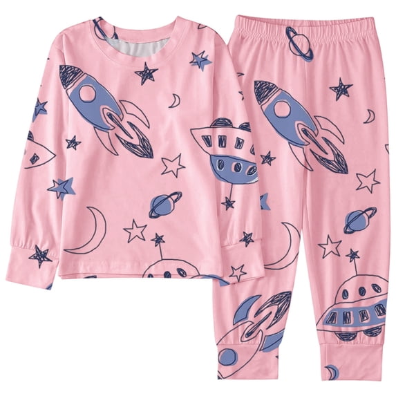 Tisuna Kids Girls Fall Pajamas Set Cute Long Sleeve Crew Neck Graphic Print Tops And Pants Sleepwear Children'S 2 Pieces Nightwear Clothing Set Size 8-9 Years