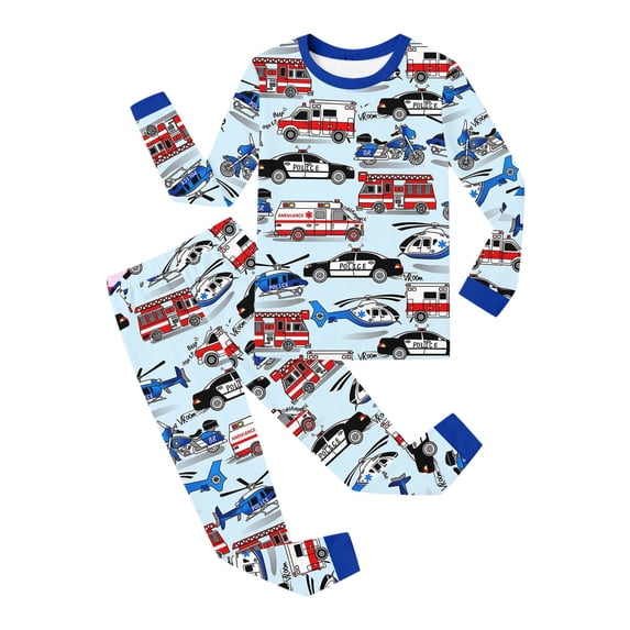 Tisuna Kids Girls Fall Pajamas Set Fashion Long Sleeve Crew Neck Cartoon Car Print Tops And Pants Sleepwear Children'S 2 Pieces Nightwear Matching Set Size 3-4 Years