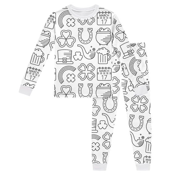 Tisuna Kids Girls Fall Pajamas Set Fashion Long Sleeve Crew Neck Diy Graphic Print Tops And Pants Sleepwear Children'S 2 Pieces Loungewear Matching Set Size 2-3 Years