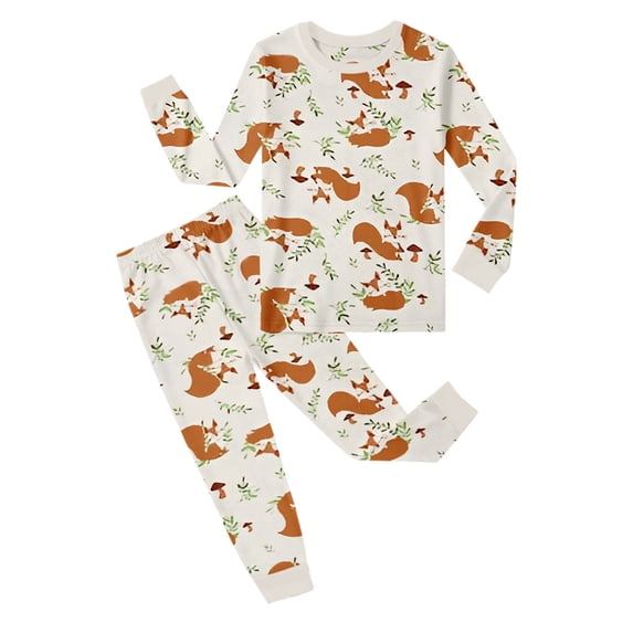 Tisuna Kids Girls Fall Pajamas Set Soft Long Sleeve Crew Neck Animals Print Tops And Pants Sleepwear Children'S 2 Pieces Housewear Clothes Set Size 2-3 Years