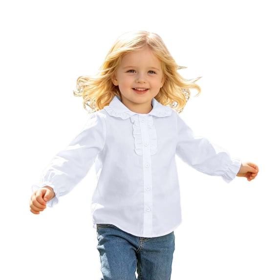 Tisuna Kids Girls Long Sleeve Shirts Lightweight Crewneck Solid Color Blouse Girls Daily Wear Fall Outfits Size 8-9 Years White