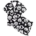 thumbnail image 1 of Tisuna Kids Girls Short Sleeve Pajamas Set Halloween Pumpkin Bat Print Collared Tops And Shorts Pjs Set Fashion Cute Kids Halloween 2 Pieces Indoor Wear For Age 2-13 Years, 1 of 4