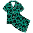 thumbnail image 1 of Tisuna Kids Girls Short Sleeve Pajamas Set Halloween Pumpkin Bat Print Collared Tops And Shorts Pjs Set Fashion Cute Kids Halloween 2 Pieces Indoor Wear For Age 2-13 Years, 1 of 4