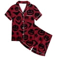 thumbnail image 1 of Tisuna Kids Girls Short Sleeve Pajamas Set Halloween Pumpkin Bat Print Collared Tops And Shorts Pjs Set Fashion Cute Kids Halloween 2 Pieces Indoor Wear For Age 2-13 Years, 1 of 4