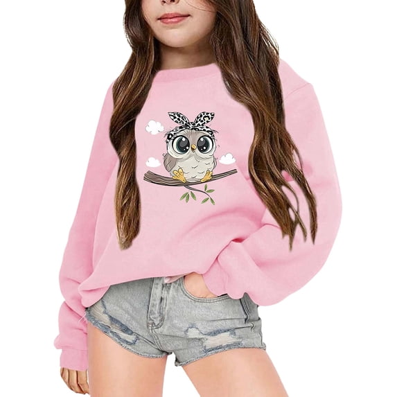 Tisuna Kids Girls Sweatshirts Child Casual Animals Print Sweatshirt Teen And Youth Casual Wear Long Sleeve Tshirts Size 13-14 Years