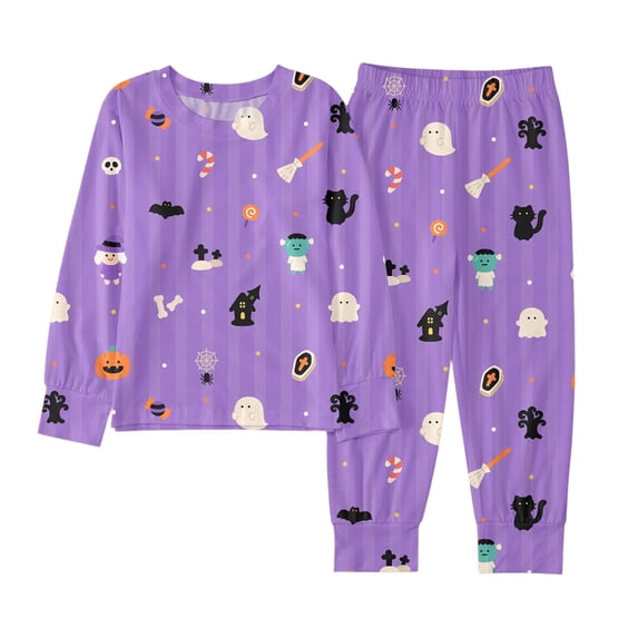 Tisuna Kids Halloween Pajamas Set For Boys Graphic Print Long Sleeve Tops Pants Loungewear Teen Youth Casual Fashion Festival Party Homewear Set Purple Size 9-10 Years