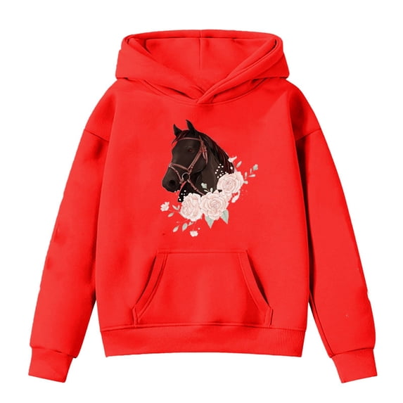 Tisuna Kids Hoodies Girls Cute Animals Print Hoodie With Kangaroo Pocket Teen And Youth Daily Party Long Sleeve Tops Clothes Size 8-9 Years