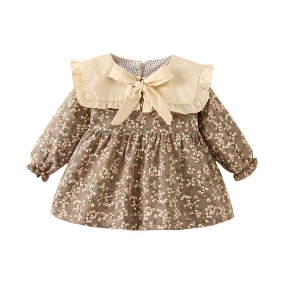 Tisuna Kids Long Sleeve Dress Girls Soft Floral Print Dresses Toddler Autumn Winter Crewneck Dress Size 6-12 Months
