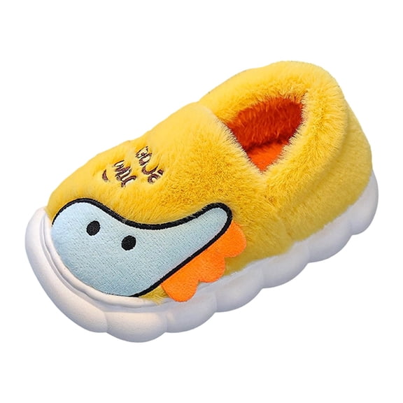 Tisuna Kids Slippers Dinosaur Print Anti Slip Easy On Shoes Windproof Soft Autumn Winter Boys Girls Indoor Footwear Yellow Size 2-3 Years