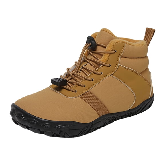 Tisuna Kids Winter Boots Solid Color Anti Ankle Sneakers Thick Comfortable Little Boys Girls Snow Booties Khaki Size 5-5.5 Years