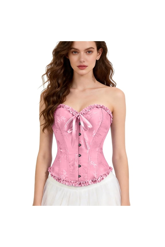 Lace Shapewear For Women Tummy Control Strapless Corset Tops Waist Shaping Going Out Overbust Tops Size S Pink