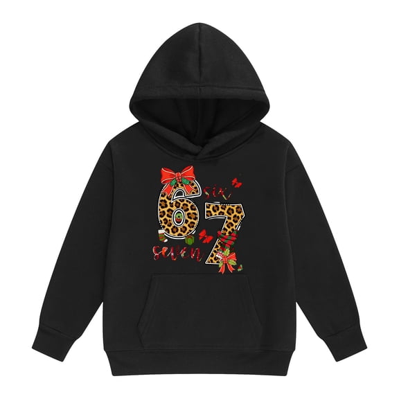 Tisuna Leopard Print 67 Hoodie For Girls Boys Child Long Sleeve Hooded Tops Fashion Casual Kids Spring Autumn Pullover Sweatshirt Size 5-6 Years Black