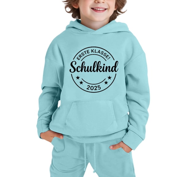 Tisuna Little Boys 2 Pieces Outfit Letter Print Long Sleeve Hooded Tracksuit Fashion Casual Spring Autumn Child Sport Wear Set Light Blue Size 2-3 Years