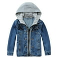 thumbnail image 1 of Tisuna Little Boys Denim Coat Solid Color Long Sleeve Hooded Jacket Fashion Casual Autumn Winter Kids Zip Up Outerwear Blue Size 4-5 Years, 1 of 9