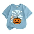 thumbnail image 1 of Tisuna Little Boys Girls Halloween Tops Pumpkin Print Short Sleeve Crew Neck Shirts Fashion Cute Kids Pullover Clothes Sky Blue Size 5-6 Years, 1 of 3