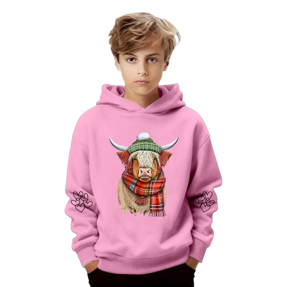 Tisuna Little Boys Girls Hoodie Cartoon Print Long Sleeve Hooded Tops Fashion Casual Child Fall Winter Pullover Clothes Pink Size 2-3 Years