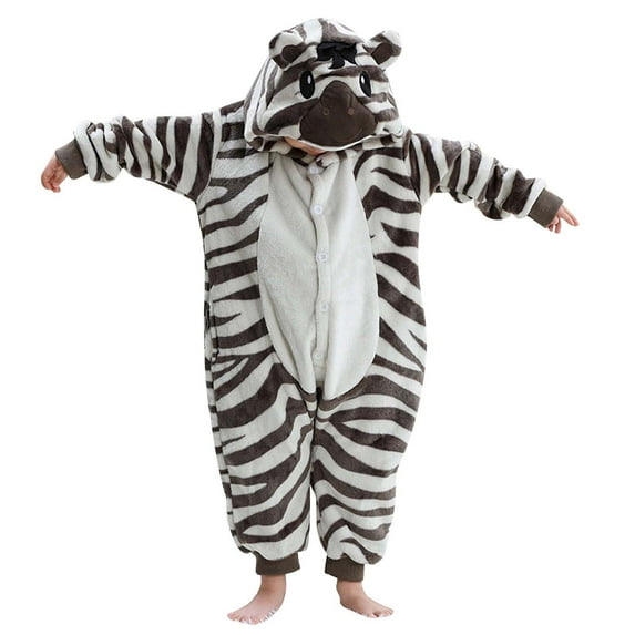 Tisuna Little Boys Girls Jumpsuit Cartoon Animals Print Long Sleeve Hooded Romper Warm Comfortable Autumn Winter Child Zipper Bodysuit White Size 7-8 Years