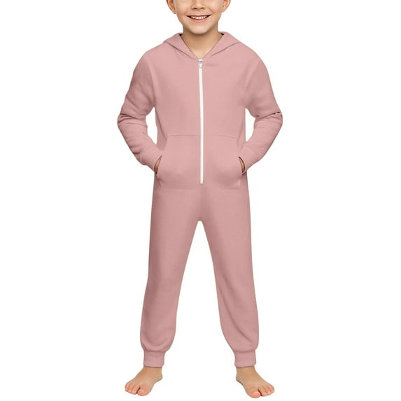 Tisuna Little Boys Girls Romper Solid Color Long Sleeve Hooded Sleepwear Classic Soft Autumn Winter Kids Zipper Clothes Pink Size 7-8 Years