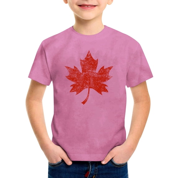 Tisuna Little Boys Girls Shirt Leaf Print Short Sleeve Crew Neck Tops Fashion Loose Summer Kids Outwear Pink Size 3-4 Years