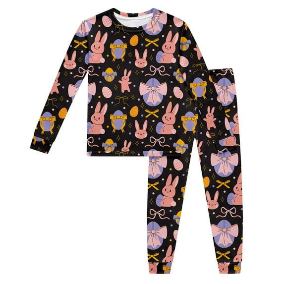 Tisuna Little Boys Pajamas Outfits Set Cartoon Print Long Sleeve Crew Neck Sleepwear Casual Soft Spring Kids Easter 2 Pieces Matching Set Black Size 2-3 Years