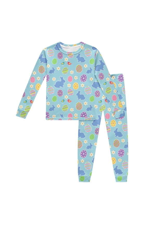 Little Boys Pajamas Outfits Set Cartoon Print Long Sleeve Crew Neck Sleepwear Casual Soft Spring Kids Easter 2 Pieces Matching Set Light Blue Size 6-7 Years