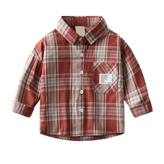 Tisuna Little Boys Shirts Plaid Print Long Sleeve Lapel Neck Tops Casual Comfortable Spring Autumn Kids Outerwear Red Size 4-5 Years