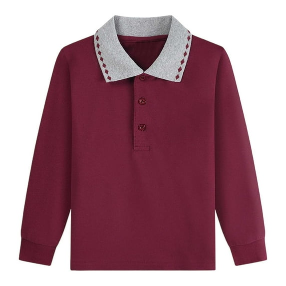 Tisuna Little Boys Shirts Solid Color Long Sleeve Lapel Neck Tops Classic Soft Autumn Winter Kids Outdoor Wear Brick Red Size 7-8 Years
