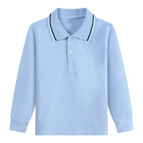 Tisuna Little Boys Shirts Solid Color Long Sleeve Lapel Neck Tops Classic Soft Autumn Winter Kids Outdoor Wear Light Blue Size 9-10 Years