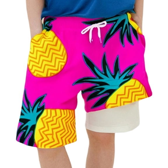 Tisuna Little Boys Swim Shorts Cartoon Print Elastic Waist Straight Leg Trunks Fashion Loose Boys Summer Shorts 5-6 Years Hot Pink