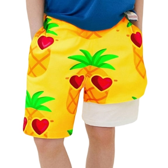 Tisuna Little Boys Swim Shorts Cartoon Print Elastic Waist Straight Leg Trunks Fashion Loose Boys Summer Shorts 5-6 Years Yellow