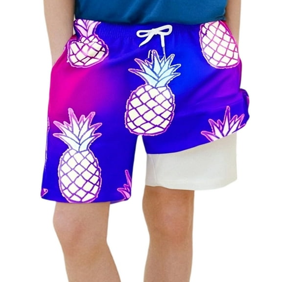 Tisuna Little Boys Swim Shorts Cartoon Print Elastic Waist Straight Leg Trunks Fashion Loose Boys Summer Shorts 7-8 Years Purple