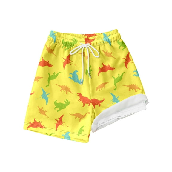 Tisuna Little Boys Swim Trunks Dinosaur Print Elastic Waist Straight Leg Shorts Cute Fashion Boys Summer Swim Wear 10-12 Years Yellow