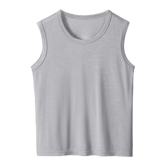 Tisuna Little Boys Tops Solid Color Sleeveless Crew Neck Shirts Soft Breathable Summer Boys Tank Tops Grey Size 15-16 Years