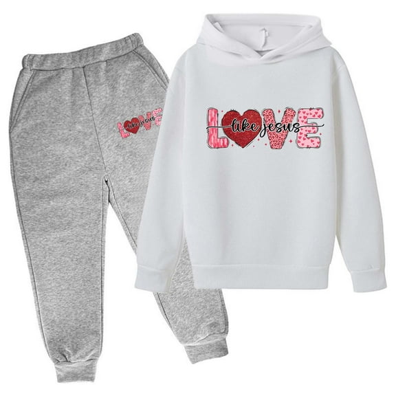 Tisuna Little Girls Boys 2 Pieces Outfit Set Love Print Long Sleeve Hoodie Elastic Waist Taper Leg Pants Casual Soft Kids Valentine'S Sweatsuit Black Size 5-6 Years
