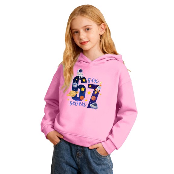 Tisuna Little Girls Boys 67 Hoodie Letter Print Long Sleeve Hooded Sweatshirt Fashion Casual Child Fall Winter Clothes Pink Size 3-4 Years