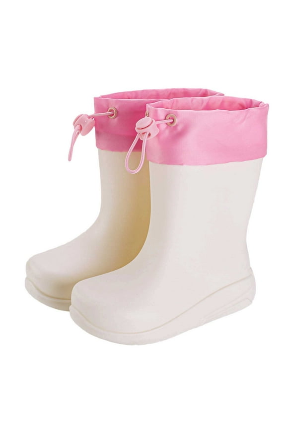 Little Girls Boys Rain Boots Solid Color Anti Slip Elastic Pull On Shoes Soft Casual Children'S Long Booties White Size 7-8 Years