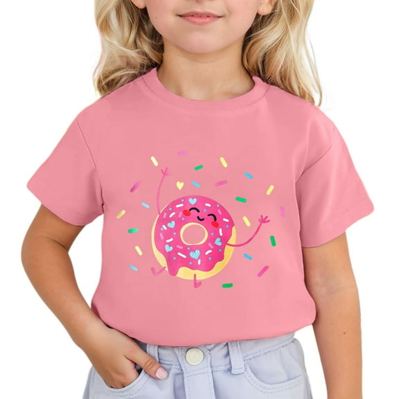 Tisuna Little Girls Casual Shirt Cartoon Print Short Sleeve Crew Neck Tops Stylish Cute Child Girls Summer Comfort Fit Blouse Watermelon Red Size 8-9 Years