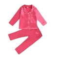 thumbnail image 1 of Tisuna Little Girls Fall Pajamas Set Fashion Long Sleeve Collar Tops And Pants Pjs Kids 2 Pieces Solid Color Bedtime Wear Set Size 12-24 Months, 1 of 2