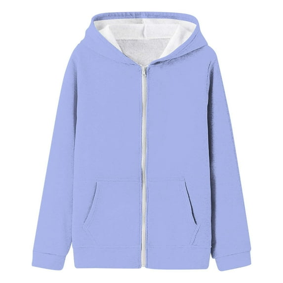 Tisuna Little Girls Jacket Solid Color Long Sleeve Hooded Tops Breathable Casual Autumn Winter Child Zip Up Coat Light Purple Size 6-7 Years