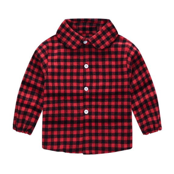 Tisuna Little Girls Long Sleeve Shirts Soft Lapel Collar Plaid Print Blouse Toddler Button Front Fall Coat Size 1-2 Years