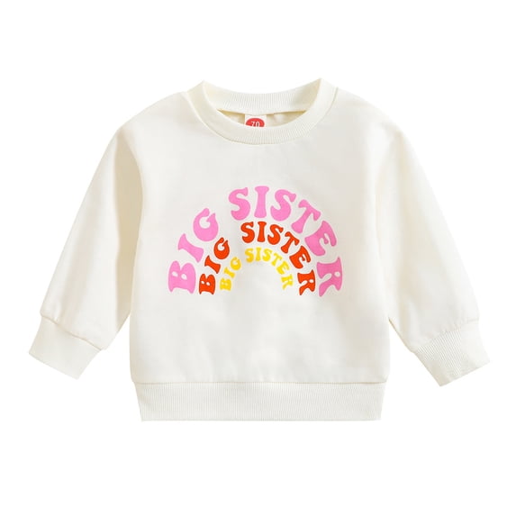 Tisuna Little Girls Long Sleeve Sweatshirts Fashion Crewneck Letter Print Tops Toddler Going Out Street Fall Tees Size 18-24 Months White