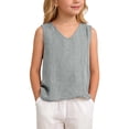 thumbnail image 1 of Tisuna Little Girls Summer T-Shirts Solid Color Sleeveless V Neck Tops Comfortable Lightweight Toddler Youth Kids Casual Dailywear Grey Size 3-4 Years, 1 of 4